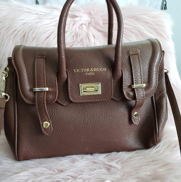 Victor & Hugo Paris Brown Leather Satchel With Crossbody Strap - Picture 3 of 8